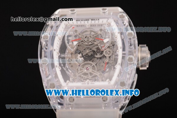 Richard Mille RM 56-01 Tourbillon Miyota 6T51 Manual Winding Sapphire Crystal Case with Skeleton Dial and Aerospace Nano Translucent Strap - White Inner Bezel - Click Image to Close